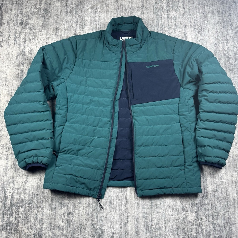 Lands End Packable Down Puffer Jacket Mens Sz M Green Full Zip